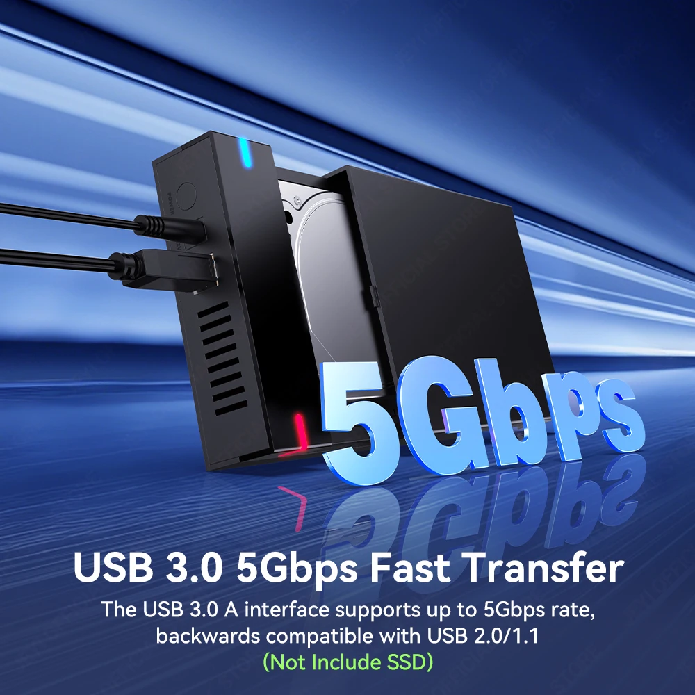 SATA HDD Case Enclosure Converter Tool-less 2.5/3.5''（5Gbps）Smart Auto Sleep USB3.0 Transfer Rate For SATA SSDs