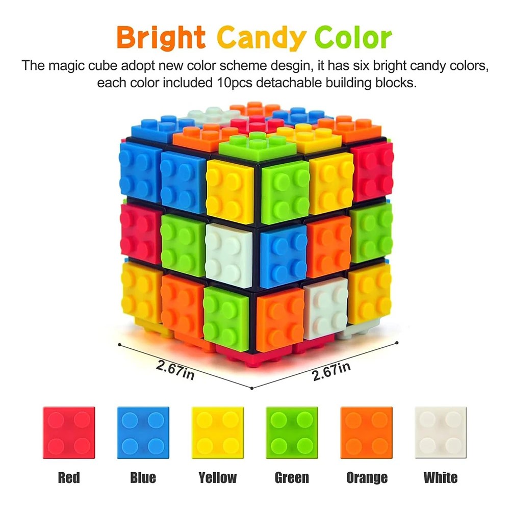 빌딩 블록 3D 매직 퍼즐 큐브 3x3x3 DIY 피젯 토이 브릭 스트레스 해소 감각 자극 ADHD 교육용 게임 (어린이 및 성인용)