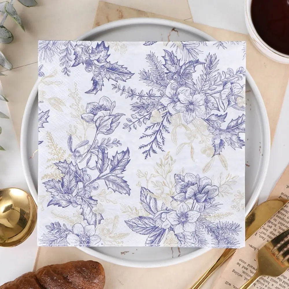 2PACKS 33x33cm Flower Printed Dinner Paper Disposable Vintage Paper Placemat Purple Napkin Tissues Table Napkins