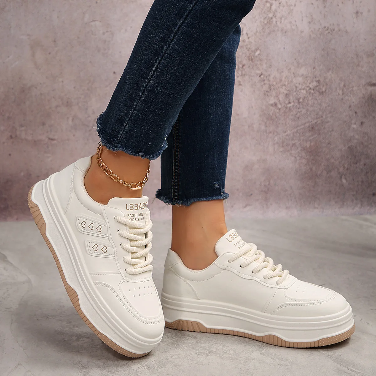 Women's Thick Bottomed Classic White Sneakers Spring/autumn Fashion Round Toe Lace Up Casual Comfortable Women's Shoes