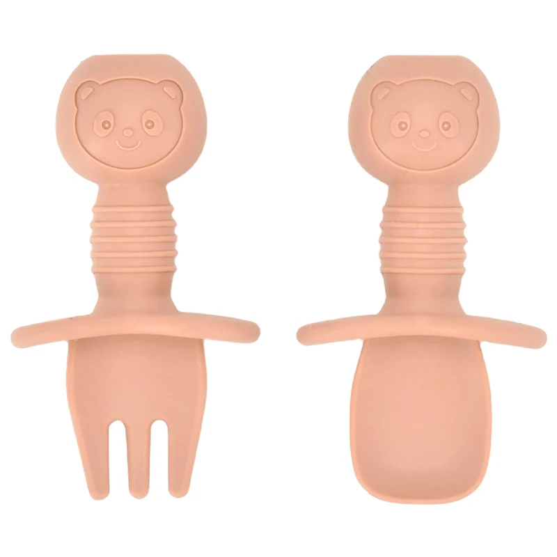 2pcs/Set Food Grade Children Silicone Spoon Fork Cutlery Baby Training Complementary Food Spoon Baby Feeding cartoon Spoon&Fork 3