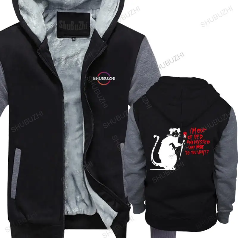 

Hot sale men brand hoodies winter cotton thick hoody Banksy Street Art Depressed fleece hooded jacket top Male warm pullover