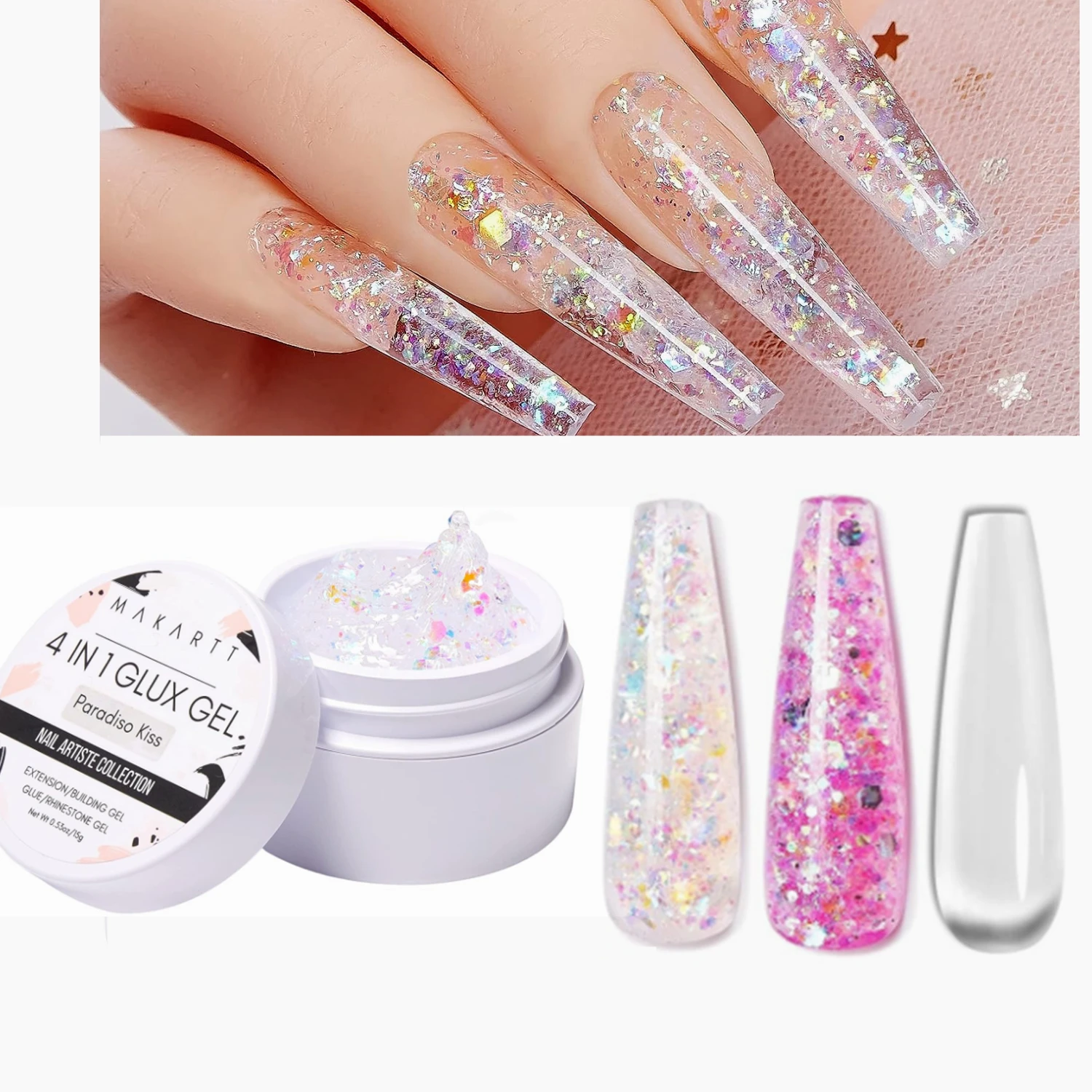 

Makartt Solid Gel Nail Builder, Glitter Hard Gel for Nail Extension 15 ml, Non-Sticky Hand 3D Nail Carving Sculpture Gel