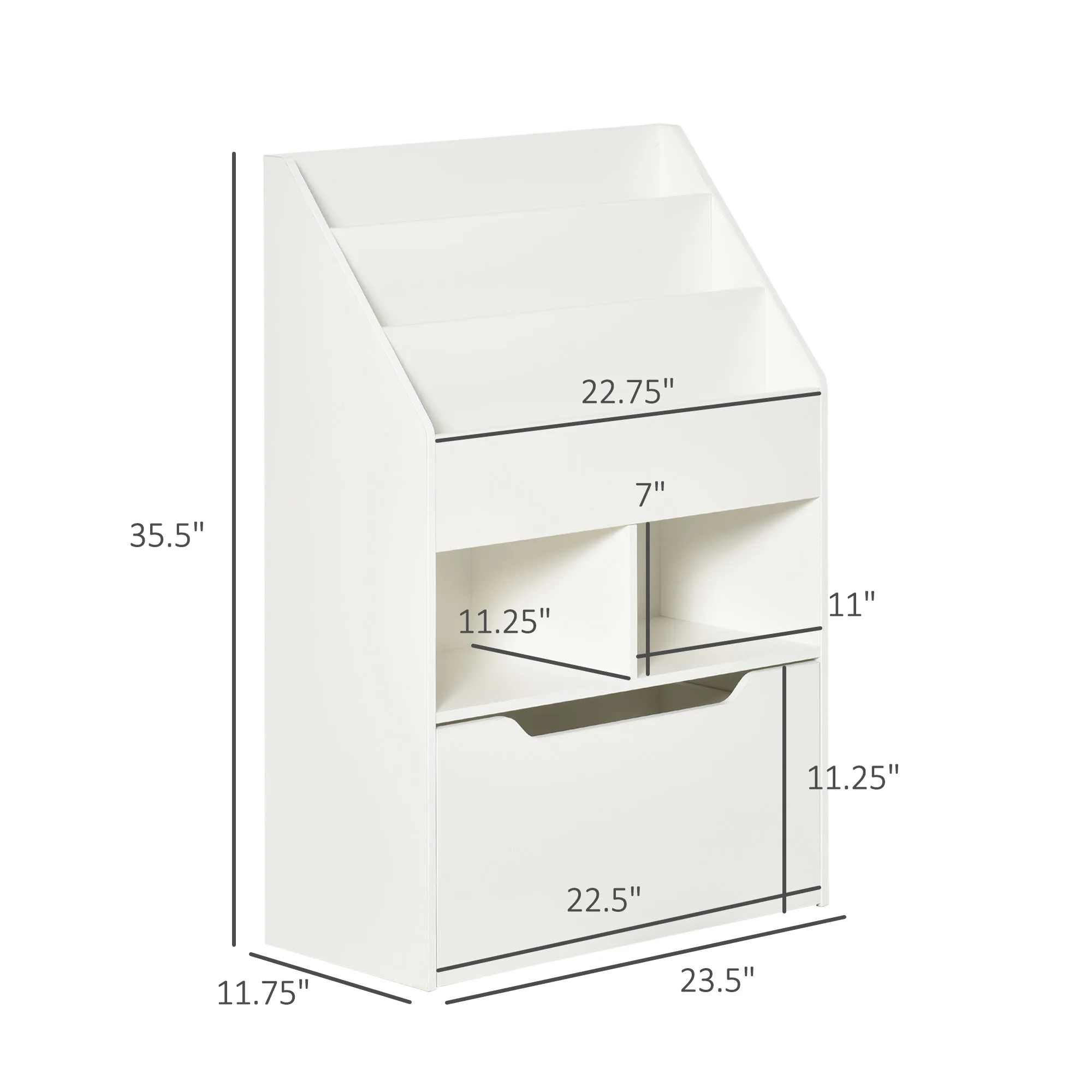 Kids Storage Bookcase Stand w/ Display Shelves & Drawer for Toys & Books, White