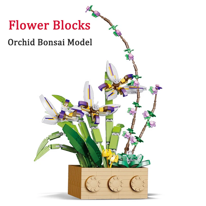 

Строительные блоки, имитация цветов, орхидеи, фалаенопсис, растение, цветок и трава, модель, украшения, детская игрушка для взрослых, подарок для девочки