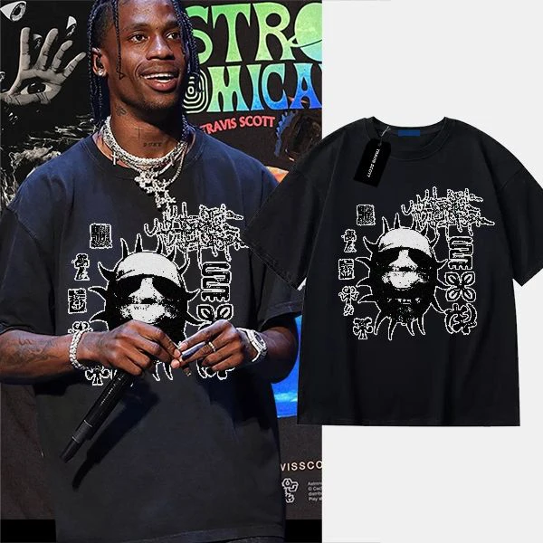 Travis Scotts Astroworld Pocket Graphic Letter Printing T-Shirts - Travis  Scott Merch