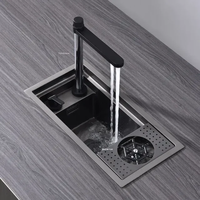 ซ่อนอ่างครัวสแตนเลส Handmade Single-slot Home Island Bar Mini อ่างล้างจานขนาดเล็กพร้อมถ้วยเครื่องซักผ้าและอ่างผัก A 3