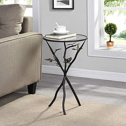 

& Co. Aged Bronze Bird and Branches Tripod Side Glass Tabletop Accent Table, 24" H x 14" W x 14" D, Bronze Flatback resin Dancin