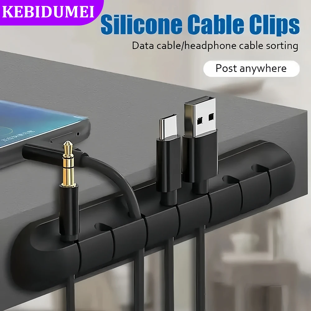 USB Cable Organizer Silicone Cable Winder Desktop Tidy Management Cord Clips Holder for Mouse Headphone Wire Organizer
