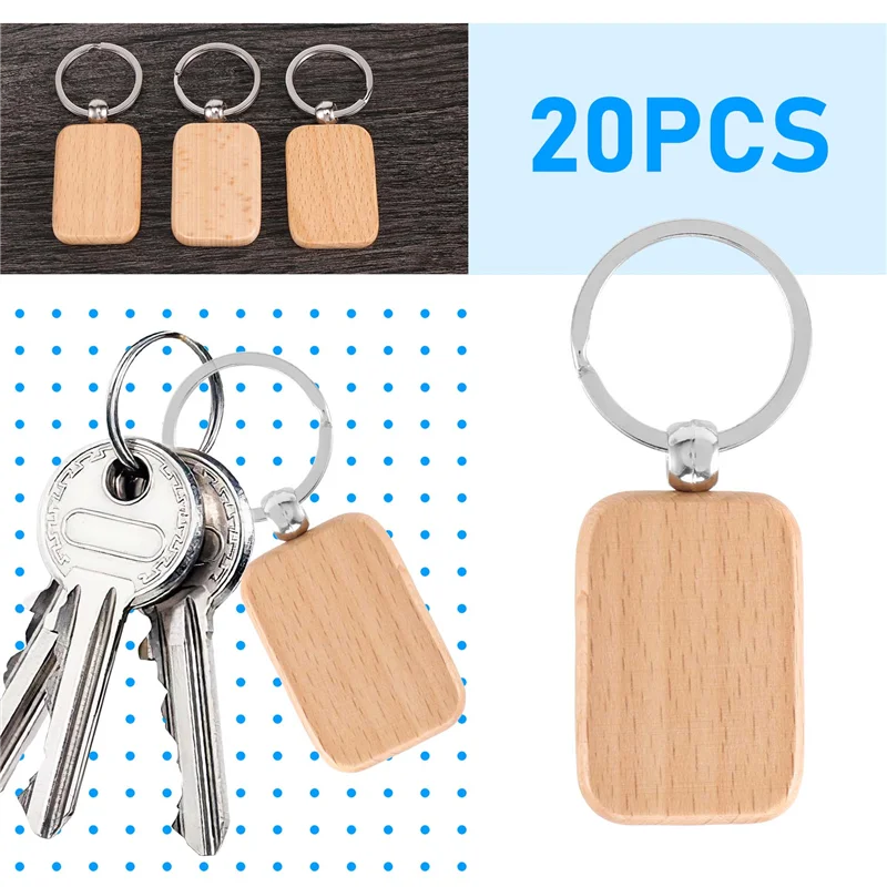 업그레이드된 20개 빈 나무 열쇠고리 DIY 나무 열쇠고리 키 태그 분실 방지 나무 액세서리 선물