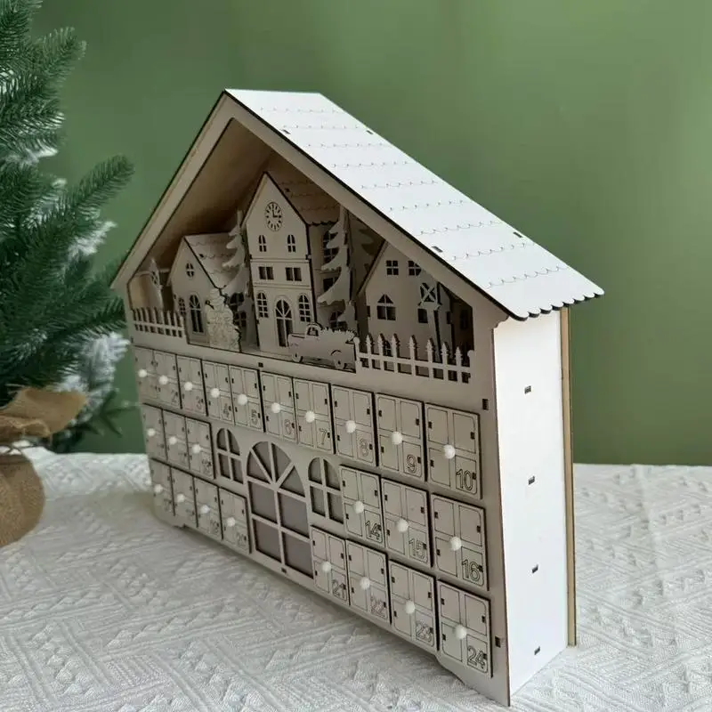 Christmas wooden advent calendars Reusable Fidget Calendar Wood Countdown Calendar 24 Drawers with LED Light