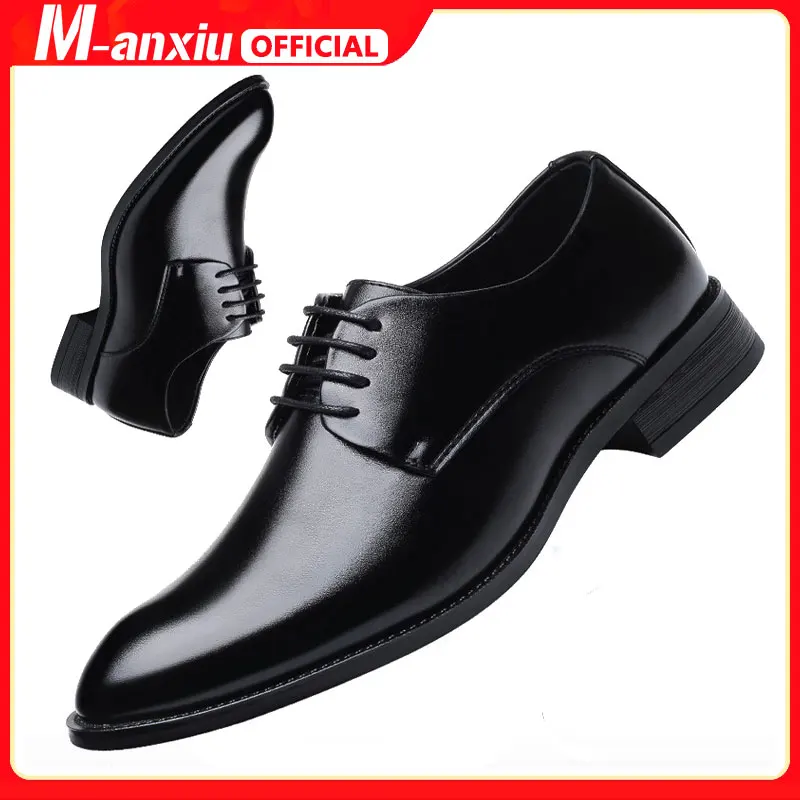 Manxiu Men's Brand Leather Formal Shoes Christmas Party Dress Shoes