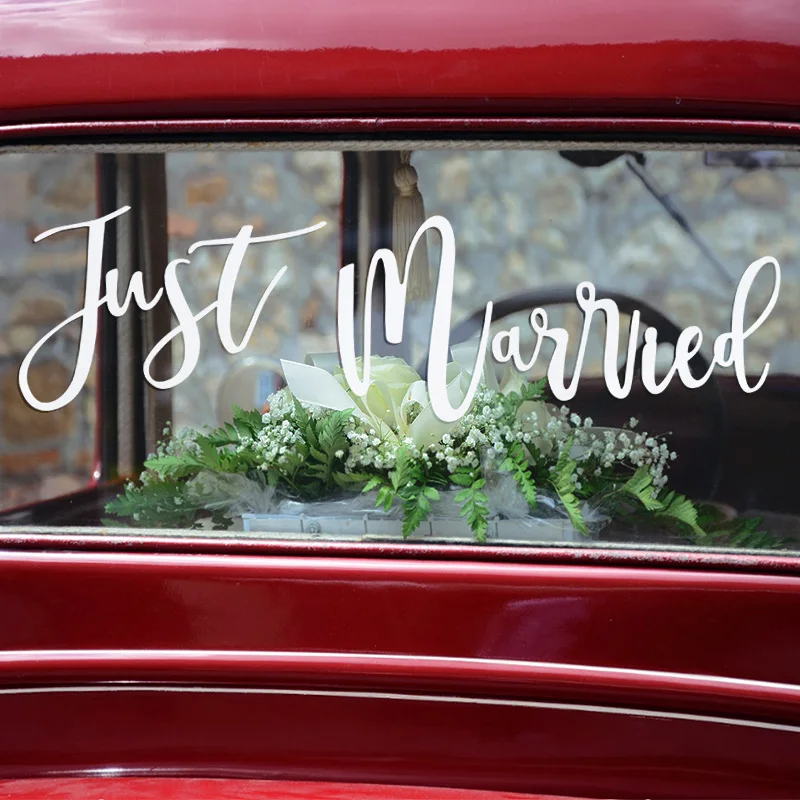 Just Married Car Sticker Wedding Bridal Shower Party Decoration Supplies Home Room DIY Vinyl Decals Removable Window Murals Gift