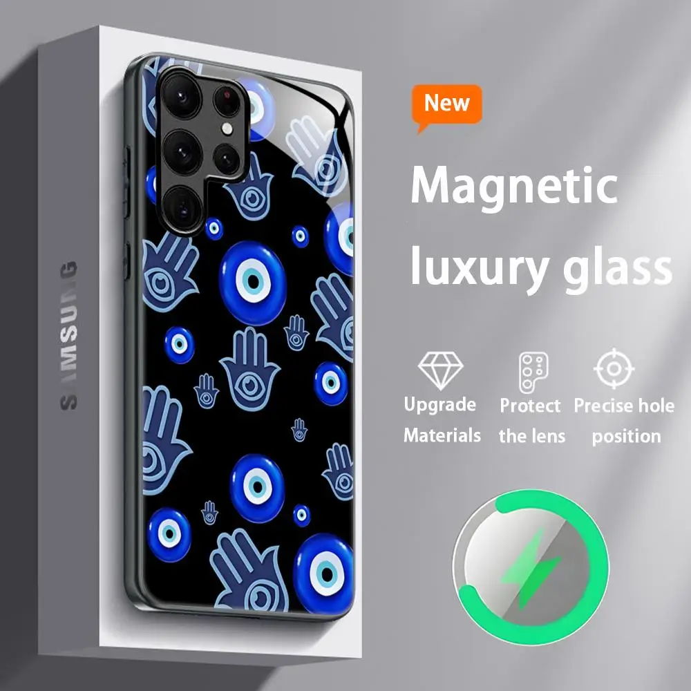 Design Blue Evil Eye Phone Case with Glass Magnetic Back