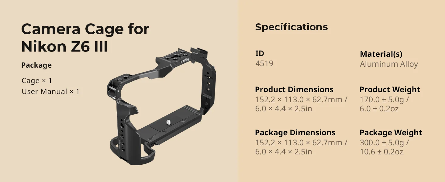 Z6 III Camera Cage Kit for Nikon Z6 III, with Top Handle and Cable Clamp, Full C