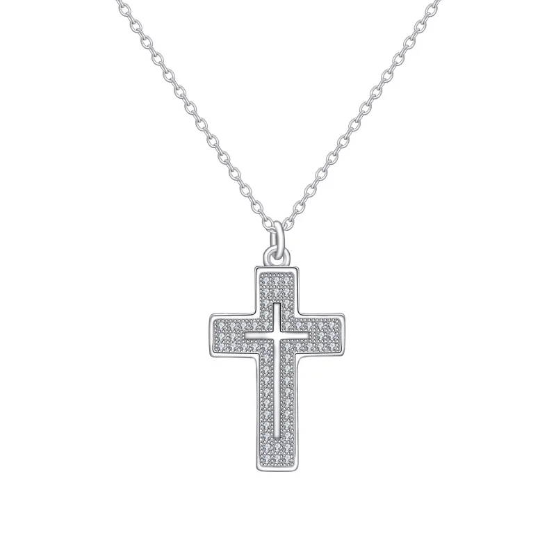 

2023 New European and American best-selling S925 sterling silver exquisite niche design cross studded diamond collarbone chain