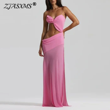 Summer Sexy Backless Irregular Long Dress Womens Side Split Sleeveless Camisole Long Dress Vacation Elegant Hollow Beach Dresses 1