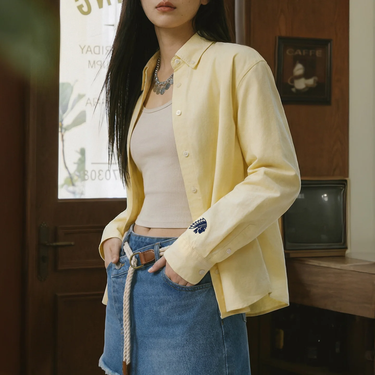 Maden Women's 100% Cotton Solid Color Long Sleeve Shirt Casual Turn-down Collar Loose Fit Blouse For Spring Autumn Feamle Top