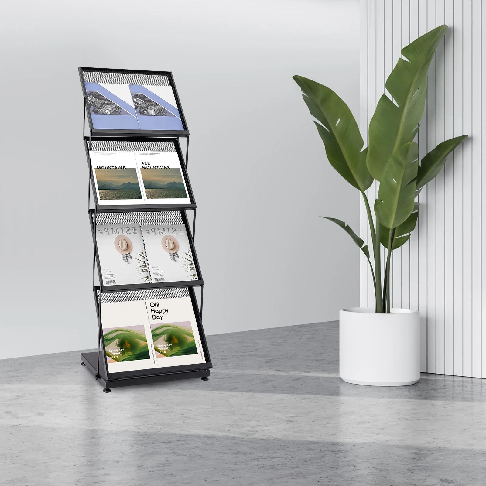 Espositore verticale pieghevole per promozione di giornali, portariviste da pavimento A4, supporto per brochure, bancone per ritratti, letteratura, opuscolo, opuscolo, menu, volantino, opuscolo