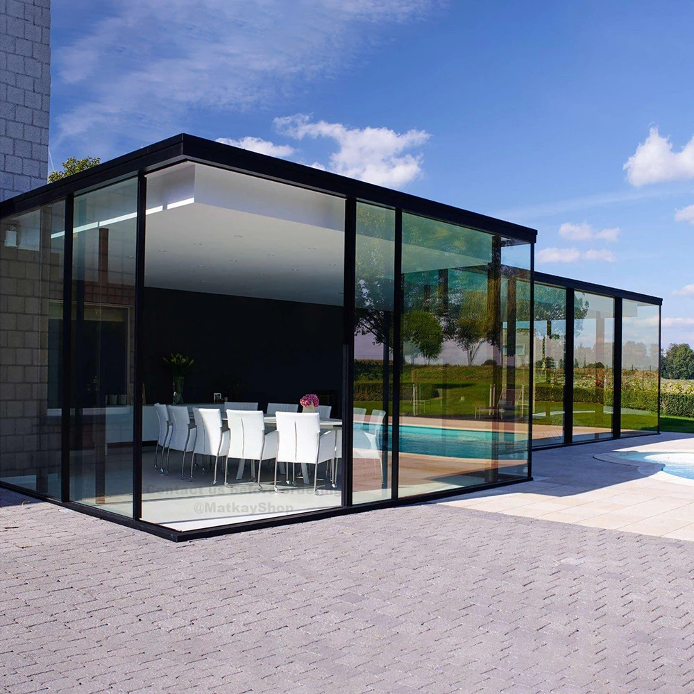 Sixinalu Sliding Door Panel Aluminum Doors 150mm Hurricane Impact Door Front Double Glazed Exterior Interior Home Decor