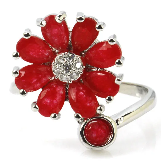 

925 SOLID STERLING SILVER Ring Beautiful Flowers Shape Fire Rainbow Mystical Topaz Red Ruby Golden Citrine CZ Females Wedding