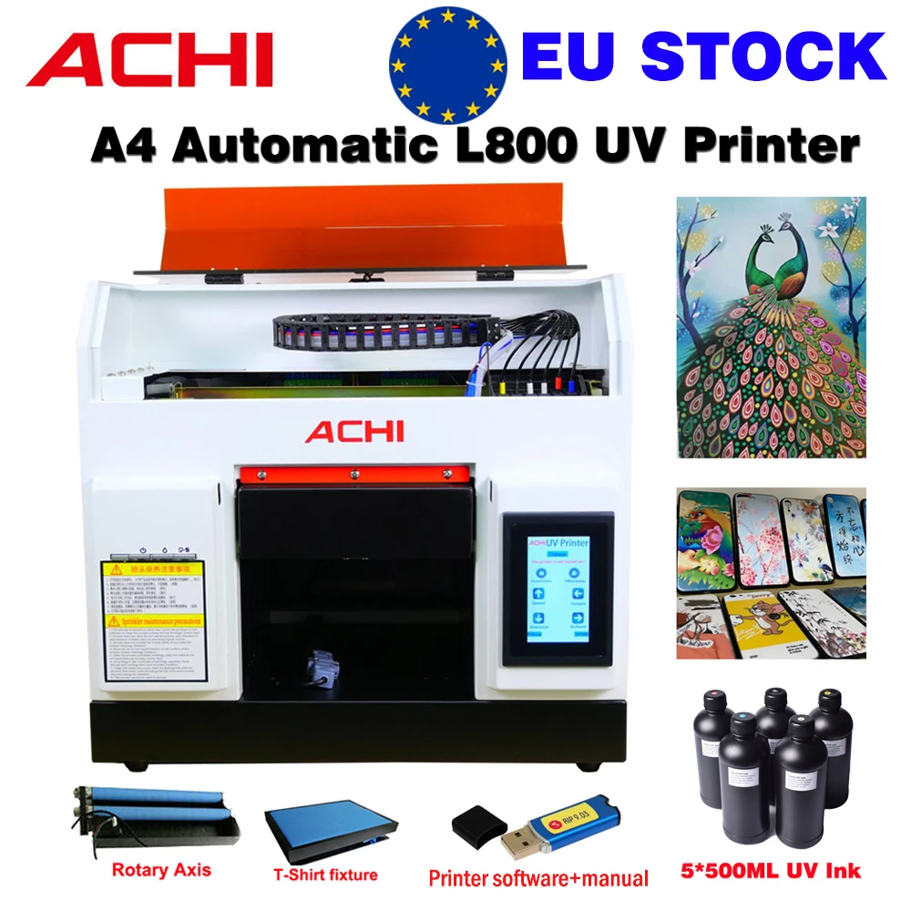 

NEW ACHI A4 UV Printer Epson L800 Print Head Nozzle 6 Color For Flated Glasses Phone Case 5*500ml UV ink 3D Embossed