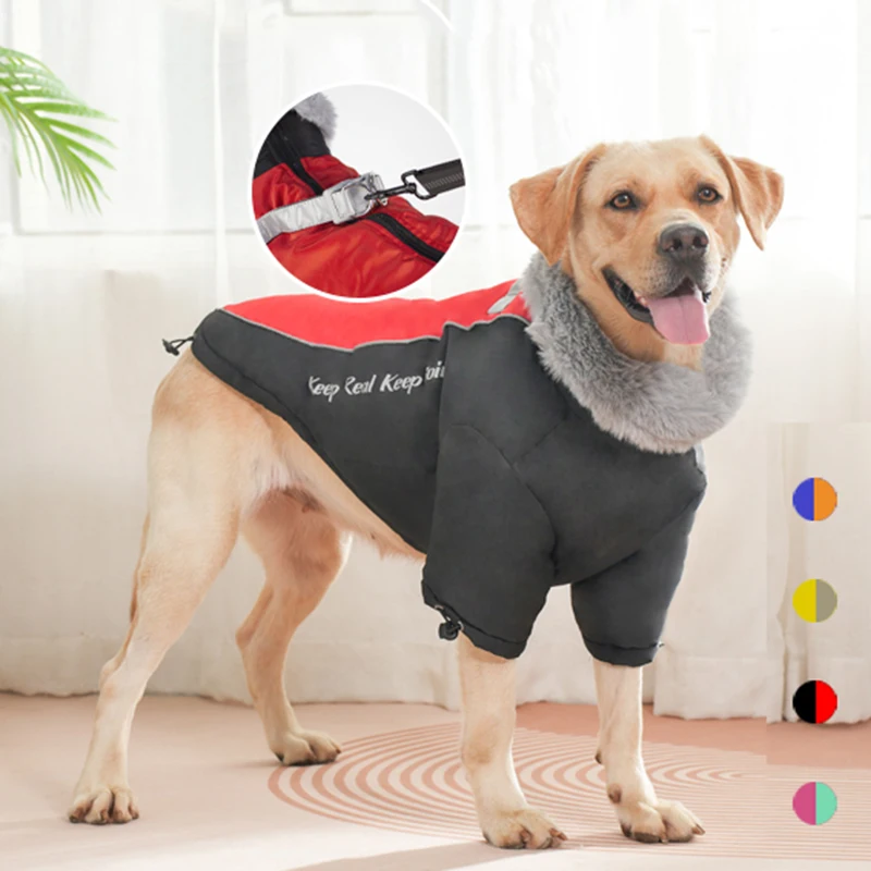 Pet Jacket Big Fur Collar Pet Down Jacket for Medium Large Dogs Waterproof Big Dog Clothes Winter