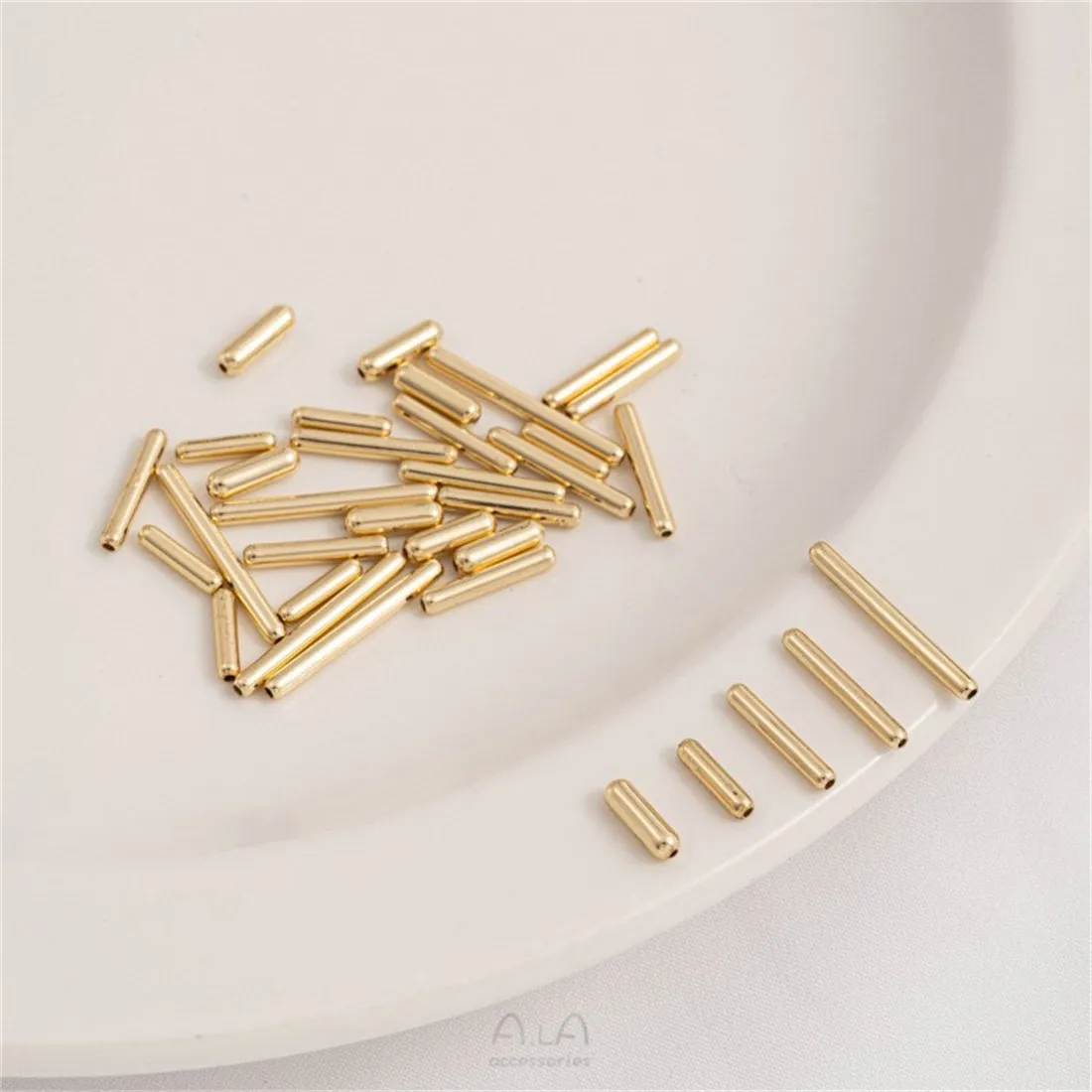 14K Gold Package Long Rice Thin Tubes Separated Toothpick Beads Round Straight Tubes DIY Jewelry Accessories Loose Bead Material vintage jewelry box zinc alloy metal travel jewelry box trinket box flower carved gift toothpick cotton storage box z079