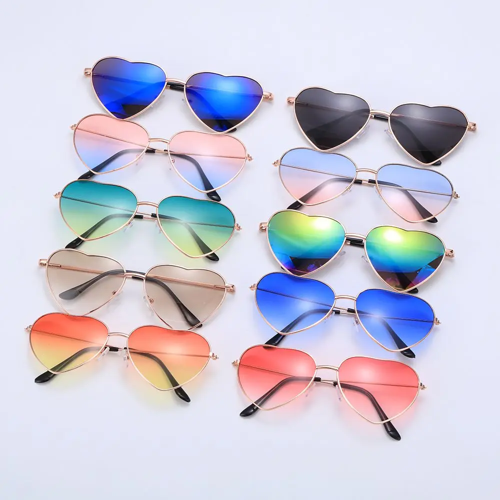 Fancy Dress Ocean Lenses UV 400 Gradient Metal Frame Sun Glasses Heart Shaped Sunglasses