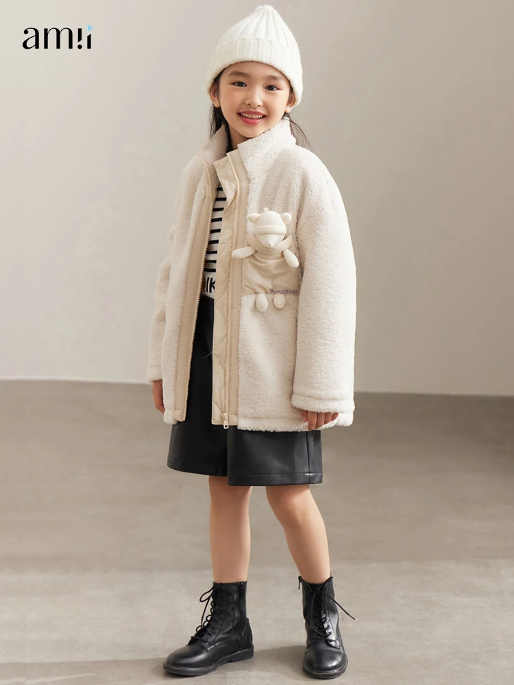 

Amii Kids Girls Coat 2022 Winter New Fashion Casual Thicken Warm Kawaii Commuter Solid Loose Stand Collar Clothing Tops 22270068