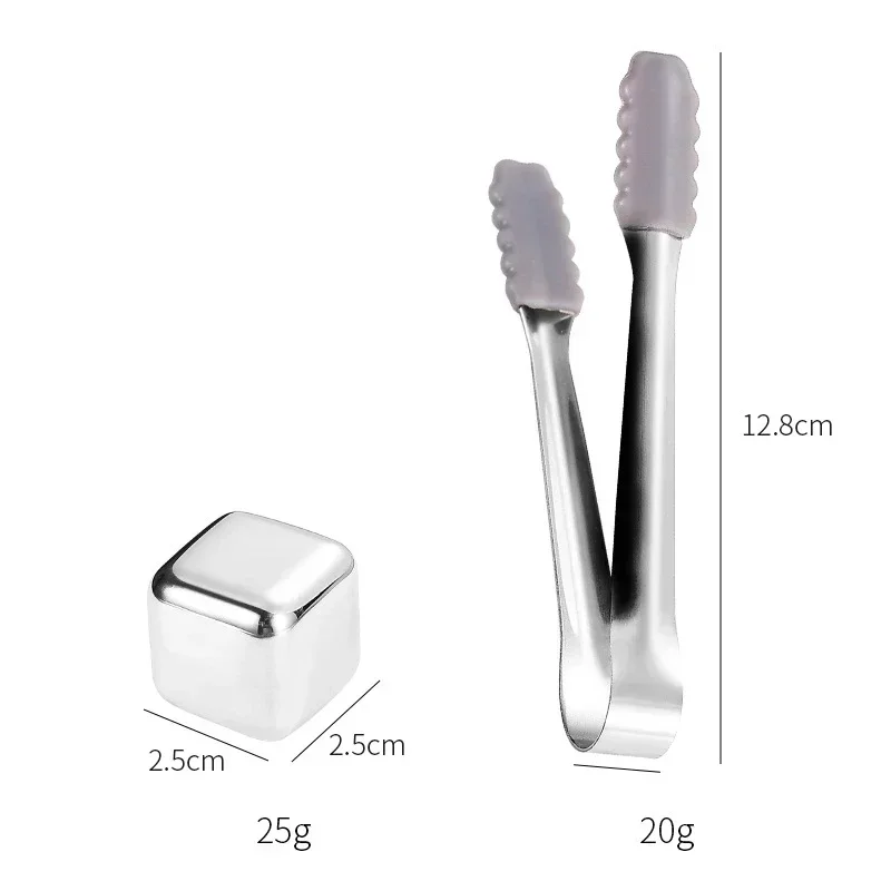 6Pcs Stainless Steel Ice Block Set with Ice Clamp Reusable Stones Whiskey Wine Cooling Cube Bartenders Tools Accessories