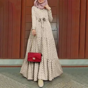 Dubai Abaya Turkey Long Robe Ramadan Eid Muslim Women Dots Dress Kaftan Morocco Evening Dresses