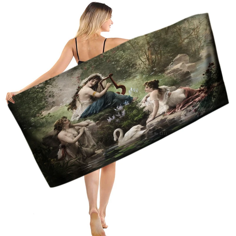 

A Beautiful Girl Playing The Piano In A Green Wonderland, And A White Swan Quick Drying Towel By Ho Me Lili Fit For Yoga