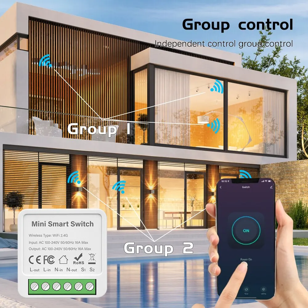 Wifi Smart Switch Mini 16A DIY Light Switches 2 Way Wireless Smart Home With Tuya Life App Alexa Google Home