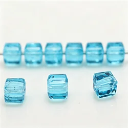Lake Blue Cube Glass Crystal Beads - Jewelry Making Accessories, Multiple Sizes - 4mm  95pcs (Lake blue)