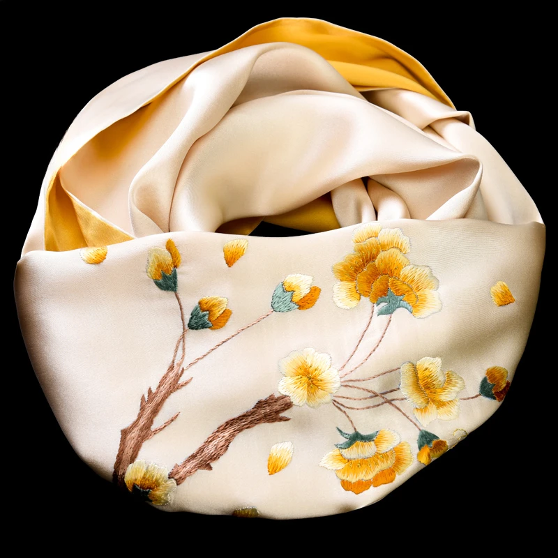 

Silk Scarf Women's Rectangular Multi-Functional Dual-Use Accessories Flower Embroidered Cheongsam Shawl Four Seasons Universal