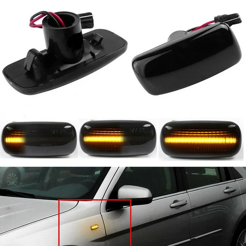 2Pcs Smoked Dynamic LED Side Marker Turn Signal Lights For Jeep Patriot