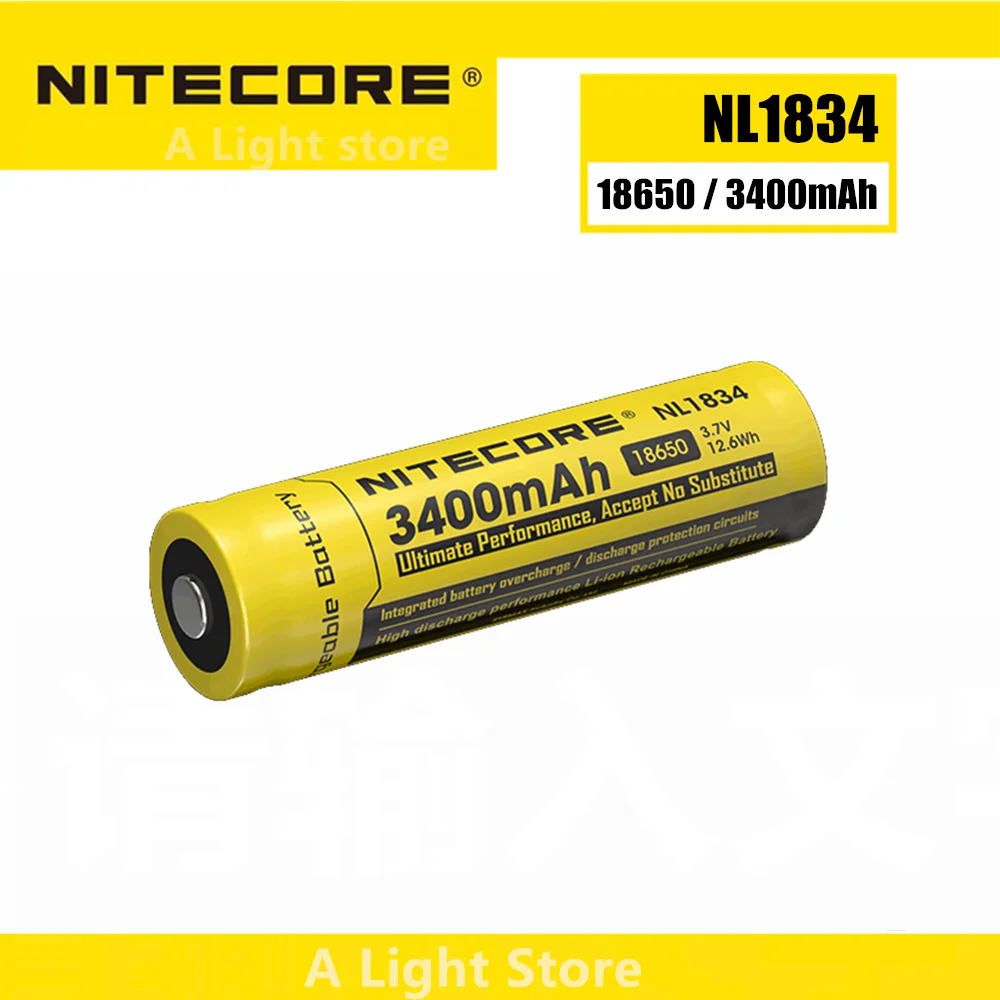 Nitecore NL1834 NL1832 NL1826 NL1823 rechargeable battery 18650 3.7V Li-ion Max 2A Protected Li-ion Button Top Battery blacklight flashlights