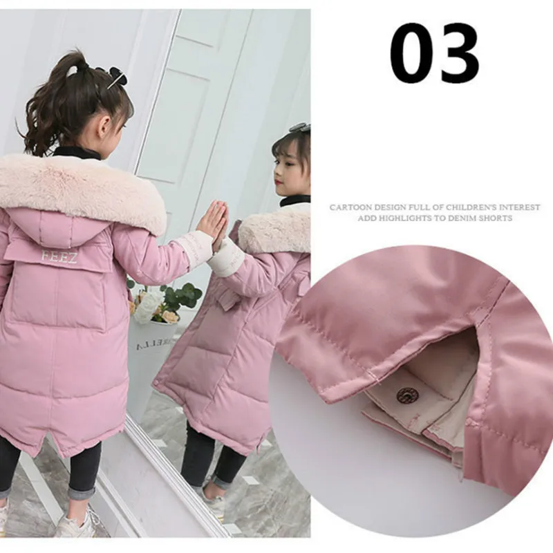 Children Winter Down Cotton Jacket New Fashion Girl Clothing Kids Clothes Thick Parka Fur Hooded Snowsuit Outerwear Coat