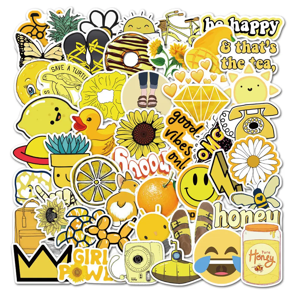 

10/30/50PCS INS Style Yellow Girl Love Small Fresh VSCO Stickers Mobile Phones Guitar Scrapbooking Water Cup Waterproof Stickers