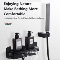 Universal Waterfall Thermostat Bathroom Shower Faucet Set with Handheld Showerhead Wall Mounted Brass Bathtub Hot&Cold Mixer Tap 1