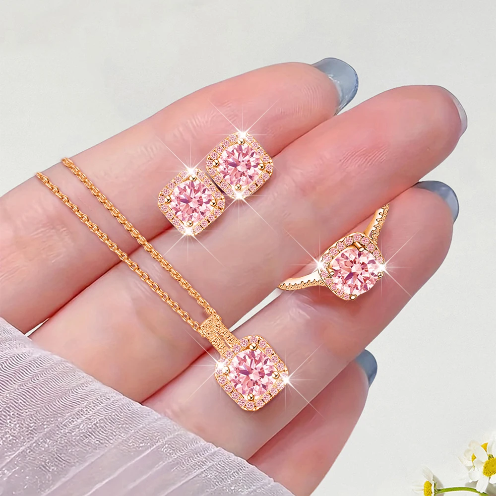 Jewelry Sets Shiny commemorative creative necklace earrings ring fashionable versatile party Christmas gift 4pcs