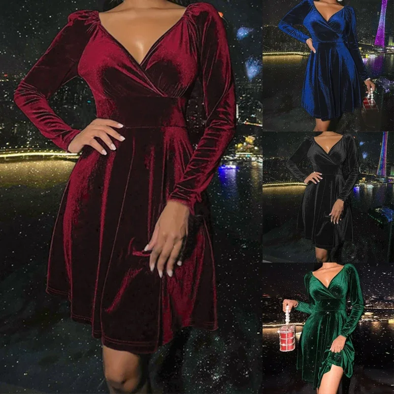 

Женское облегающее платье с длинным рукавом, V-образным вырезом и рюшами