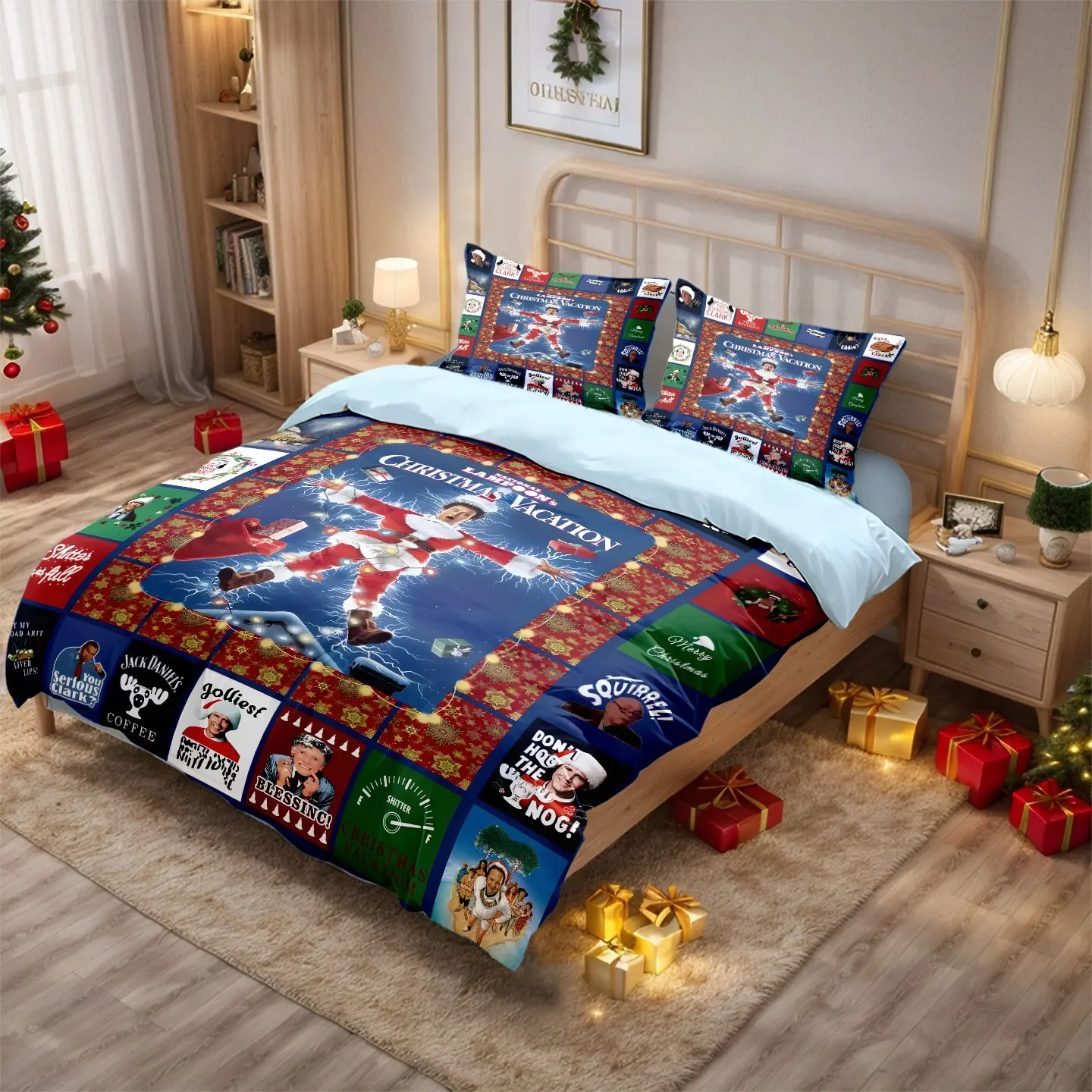 3pcs funny Christmas splicing Prin Coreless quilt Set Multi Size Bedroom Dormitory Soft  Comfortable Machine Washable