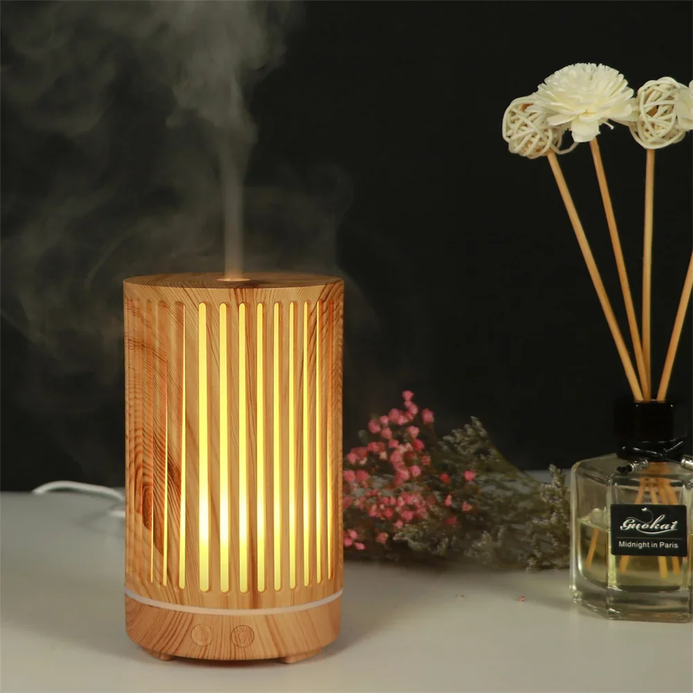 Wood Grain Humidifier Aromatherapy Machine Retro Bar Aroma Essential Oil Diffuser 7 LED Night Light 200ml Bedroom Humificador