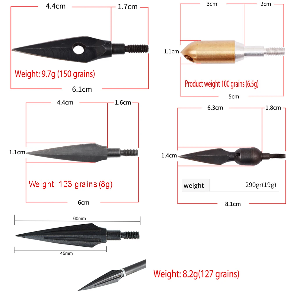 Carbon Steel Arrow Head Arrow Broadheads 100gn-290gn Arrows Tips