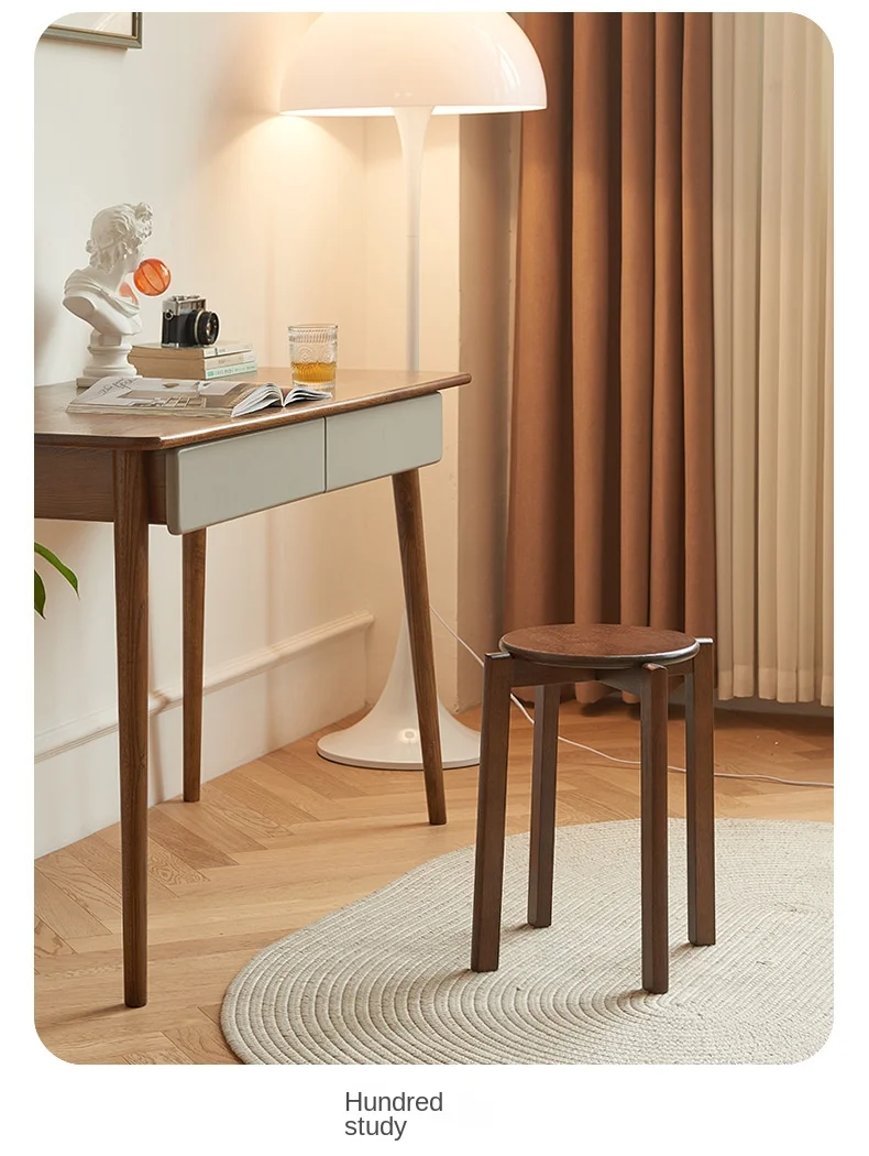 Dining Table Stool Household Solid Wood Living Room Dining Room Stackable Modern Simple Square Round Rubber Wood Drop-shipping