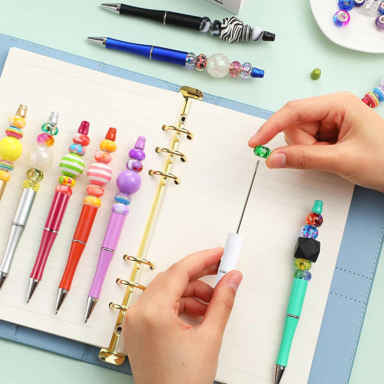 50Pcs Beadable Pens Plastic Bead Pens for Student School Office DIY Making Gift