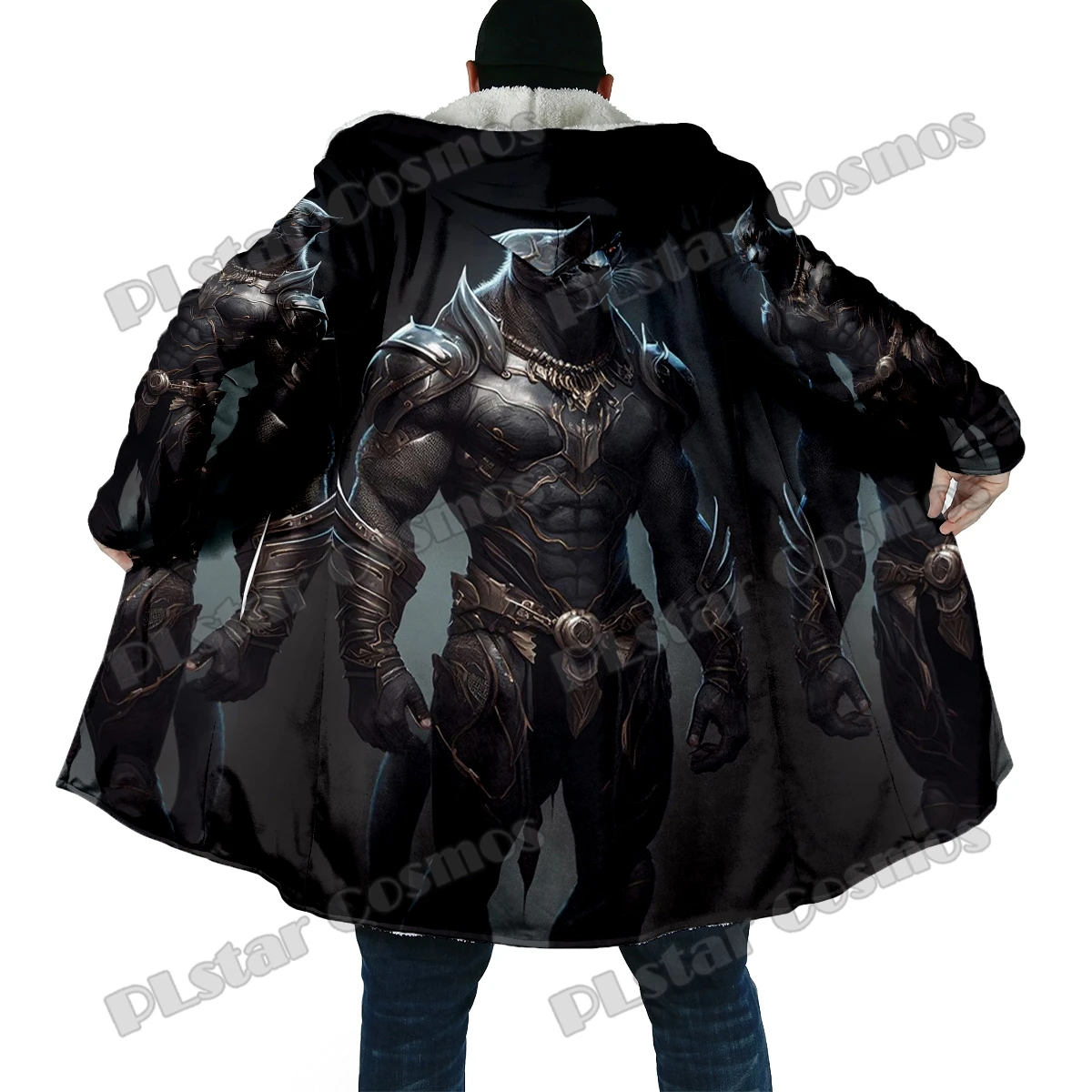 Winter Fashion Men cloak Ancient Egypt Anubis Face 3D Printed Thick Fleece Hooded Cloak Unisex Casual Warm Cape Coat DP36