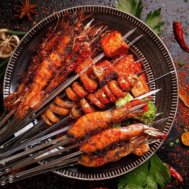 Rozsdamentes Acél Barbecue Nyárs Tárolócső Újrahasznosítható Grillpálcák Lapos Bbq Villa Edény Konyha Kültéri Kemping Kiegészítők - Image 5